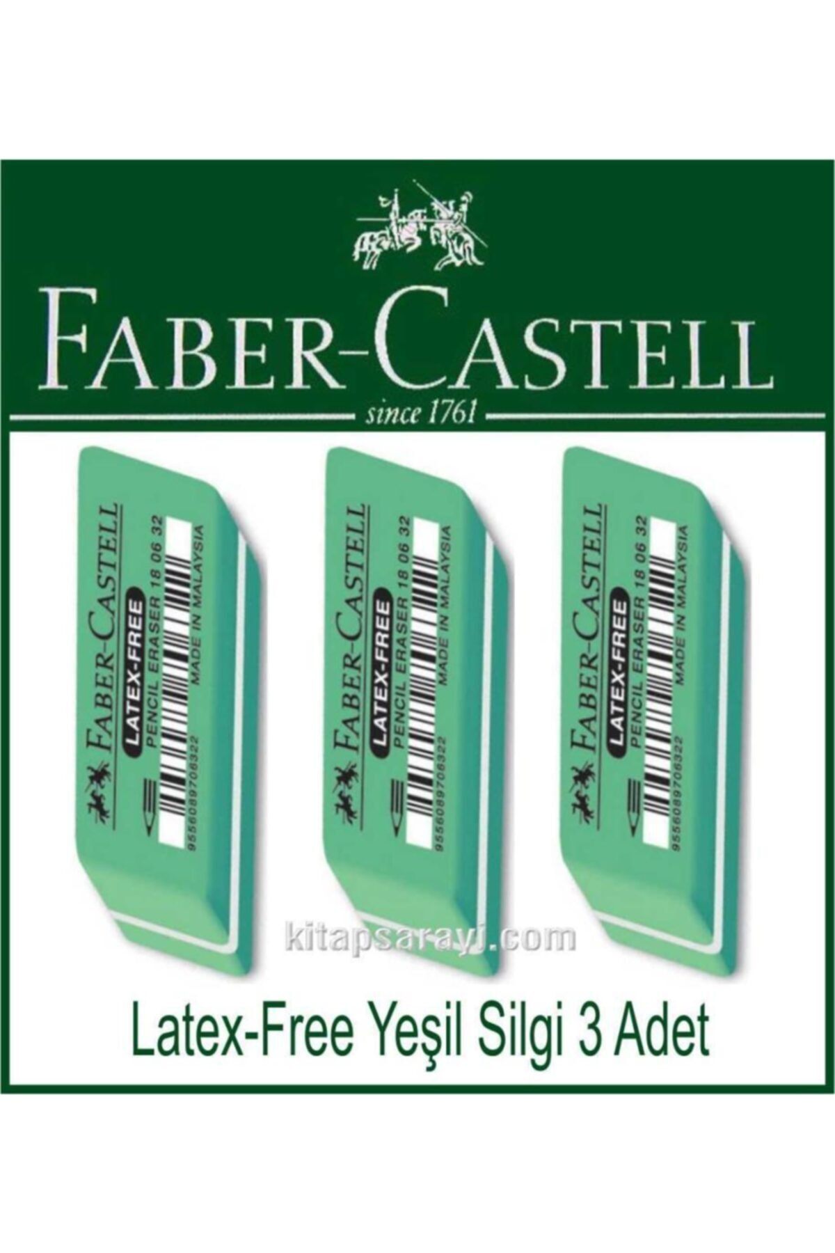 پاک‌کن سبز بدون لاتکس فابر کاستل (بسته ۳ عددی)